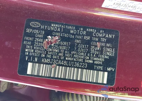 2020 Hyundai Tucson Value from USA, damaged, VIN KM8J3CA48LU136223